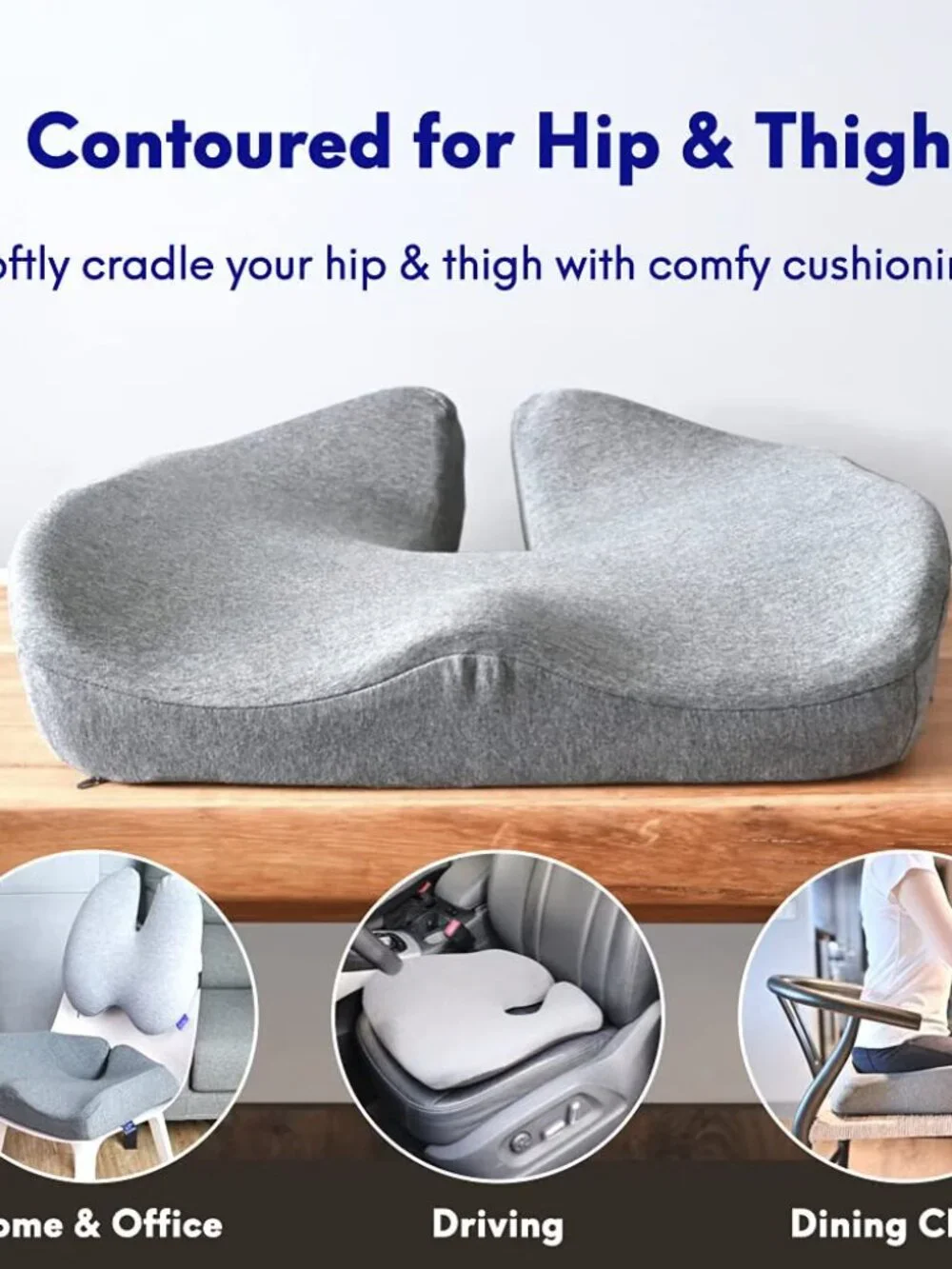C CUSHION LAB Patented Pressure Relief Seat Cushion for Long Sitting, Gray, New